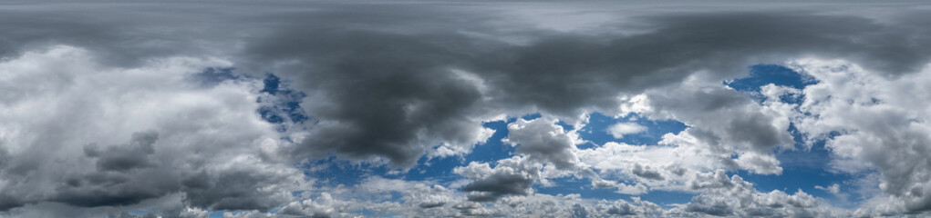 black sky hdri 360 panorama with dark cloud before storm in seamless projection with zenith for use in 3d graphics as sky dome or edit drone panoramas for sky replacement © NastyaPhoto
