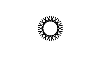 A hand-drawn tribal sun icon for designing ethnic boho t-shirts & tattoos & as a modern logo for a technology or industrial company. A minimal black gear or mandala symbol.