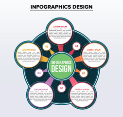 Colorful Circular Multipurpose Infographic Vector Template with 5 Steps for Business, Education & Data Visualization