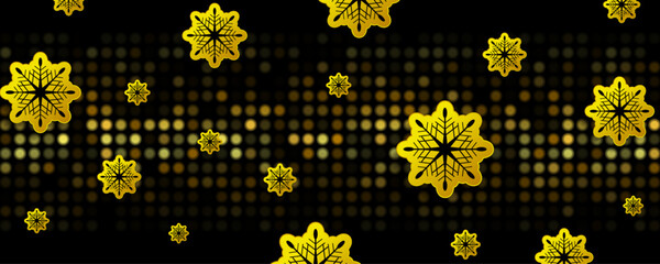 Christmas bokeh abstract background with golden snowflakes. Vector holiday banner design