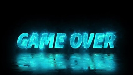 game over text motion graphic with neon blue fire effect for gaming channels and streams