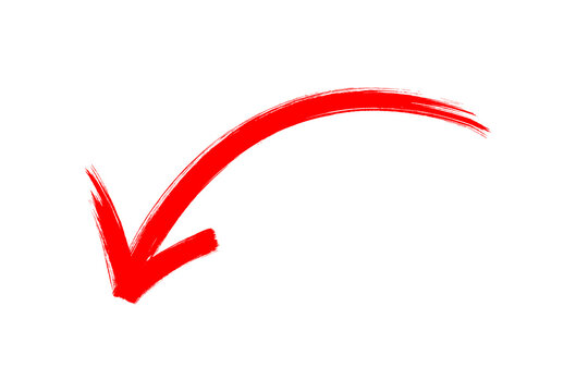 Hand-drawn red arrow icon brush stroke, red arrow marker is isolated on a transparent background. Hand-drawn red arrow icon.