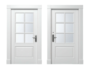 Two identical white wooden doors with glass panes (1)