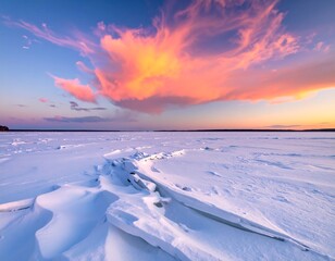 Obraz premium Frozen lake at sunset
