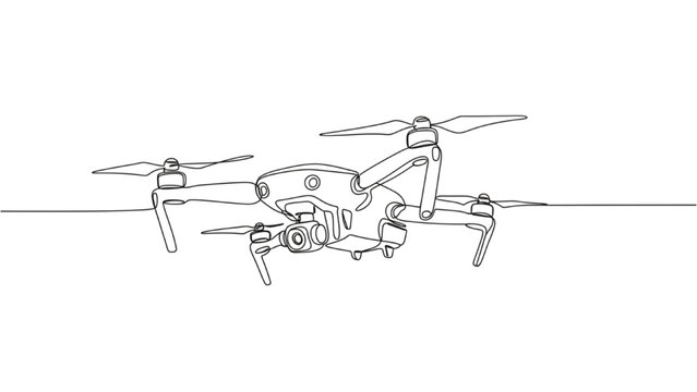 Continuous line art drone in flight minimal design
