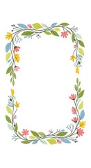 A decorative floral wreath design with pastel flowers and leaves creates a charming frame.