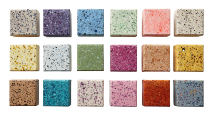 Collection of Colorful Square Tiles Isolated on white Background – Decorative Texture Samples"