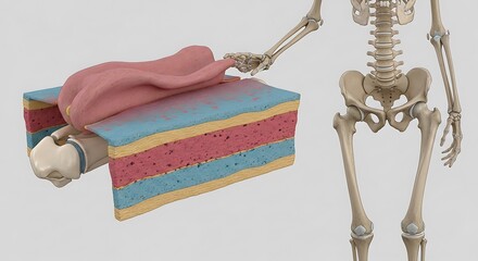 Layered anatomical representation of the human tongue and underlying tissues.