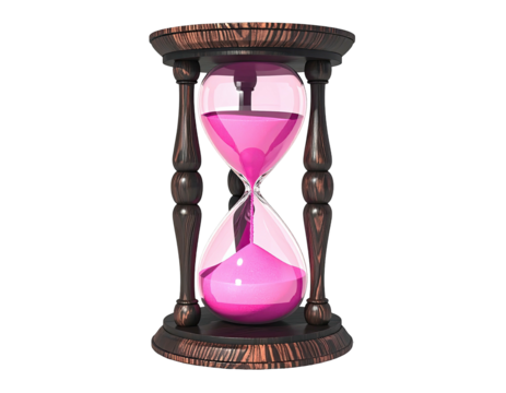 Antique hourglass with pink sand, wooden base