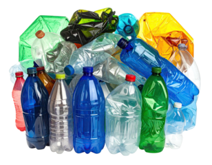 Pile of various colored plastic bottles