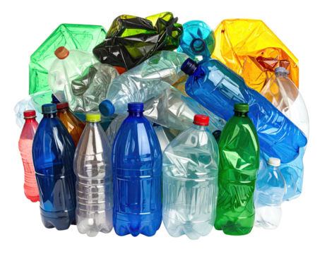 Pile of various colored plastic bottles