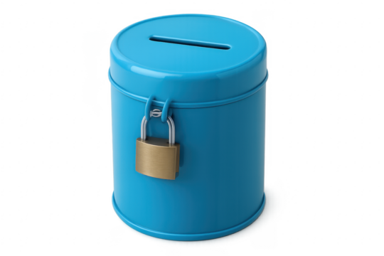 Blue donation box with padlock on transparent background