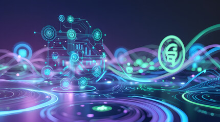 Abstract eco-friendly technology visualization showing holographic grid representing future sustainable energy