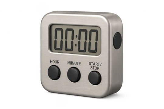 Digital kitchen timer showing zero on transparent background