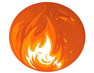 Fiery orange circle graphic with stylized flames