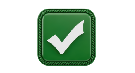 Isolated green approval button with check mark and rope border, quality assurance graphic