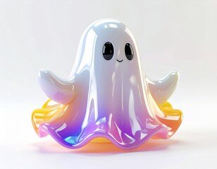 Cute Iridescent Ghost Figure on White Background for Spooky Season Decor