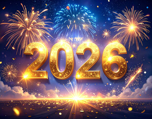 Fireworks illuminate the sky as 2026 welcomes a joyful New Year celebration Generative AI
