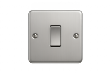 Stainless steel light switch controlling power on transparent background