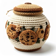 Handmade Crocheted Cookie Jar with Chocolate Chip Cookie Appliqu?s on White