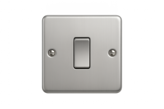 Stainless steel light switch controlling power on transparent background