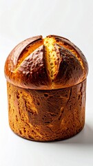 Golden Brown Round Bread on White Background with Shadow Detail Focus