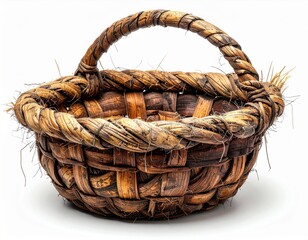 Obraz premium Woven Wood Basket with Handle on White Background Studio Shot