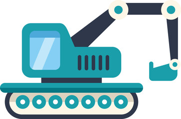 Illustration of a green excavator digging with its arm extended on a white background