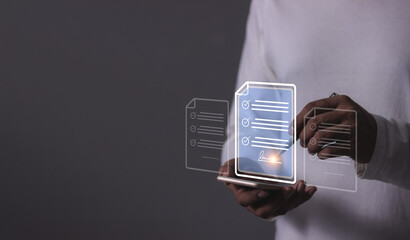 Young man with smartphone mobile hand touching to sign a Online Business Contract, Electronic signature, Contract signing, Digital documents, Future smart contract