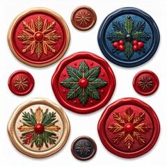 Collection of Festive Wax Seals Featuring Holiday Themed Designs in Assorted Colors