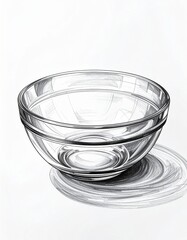 Monochromatic Drawing of Transparent Glass Bowl on White Surface