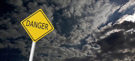 danger,caution,Hurricane Idalia warning sign against a powerful stormy background with copy space. Dirty and angled sign with cyclonic winds add to the drama.hurricane season sign on cloudy background