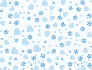 Blue paw prints and hearts on a light background—EPS pattern for pet branding, textiles, and decor.