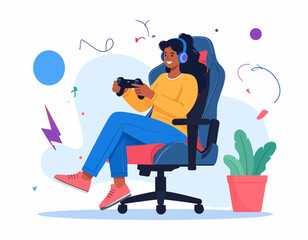 Gamer Enjoying a Video Game on Comfortable Chair, Entertainment and Leisure Concept