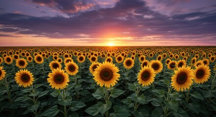 Fototapeta premium Sunset over sunflower field