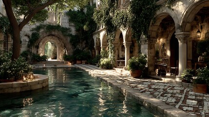 Elegant Spanish architecture with mosaic tile flooring high resolution picture