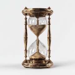 3D Sandglass on Clean White Canvas, Timeless Classic Concept of Hourglass Counting Down