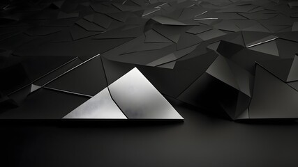 Black geometric pyramid abstract background with metallic shapes and modern 3d texture, dark luxury minimal design for digital wallpaper and futuristic art
