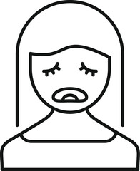 Line drawing of a sad, crying young woman showing despair and grief