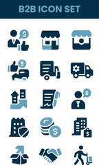 B2B Icon Set – Solid Vector Collection of Business to Business, Supplier, Commerce, Vendor, Enterprise, Partnership, Manufacturer, Purchase Order, Supply Chain, Transaction, Quotation and More