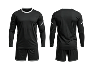 Black long-sleeve soccer uniform, front and back views
