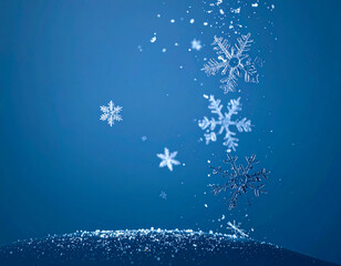 Winter wonderland with falling snowflakes on a soothing blue gradient Generative AI