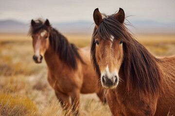 Obraz premium Horse in focus with another blurred in background