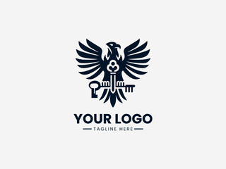 Obraz premium Minimalist bird vector logo with antique key symbol for security company or locksmith business branding