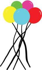 Five colorful balloons tied together floating upwards symbolizing celebration joy and festivity