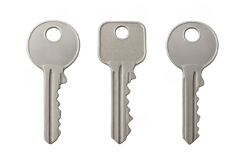 Three silver metal keys providing access and security