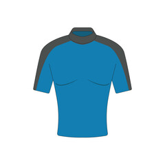 Blue swimming shirt vector illustration, short sleeve rash guard for water sports, surfing, diving, and pool training. Functional swimwear design icon for protection, comfort, and aquatic activities.