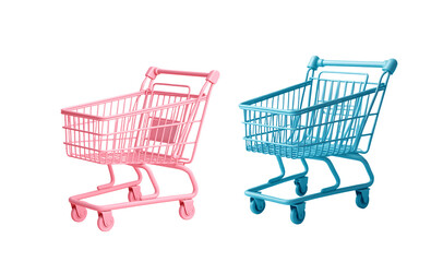 set of shopping carts on a transparent background. blue shopping cart. pink shopping cart. Online shopping. Marketplace. Sale.