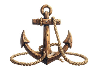 Detailed illustration of a weathered wooden anchor with rope (1)