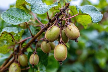 Vibrant Kiwi Orchard in New Zealand: Lush Green Trees Full of Fruit Ready for Harvest